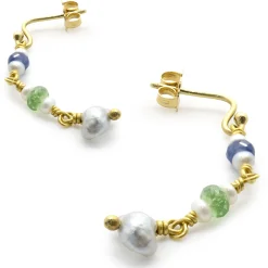 Beau Soleil 18/22 Karat Yellow Gold Pearl, Tourmaline, and Sapphire Drop Earrings
