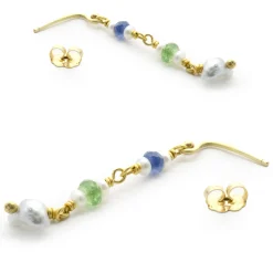 Beau Soleil 18/22 Karat Yellow Gold Pearl, Tourmaline, and Sapphire Drop Earrings