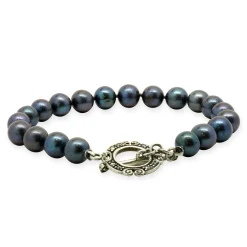 Black Pearl Bracelet with Sterling Silver Marcasite Toggle Clasp