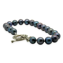 Black Pearl Bracelet with Sterling Silver Marcasite Toggle Clasp