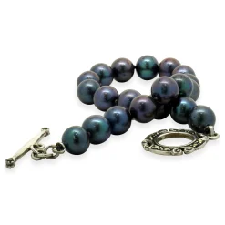 Black Pearl Bracelet with Sterling Silver Marcasite Toggle Clasp