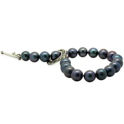 Black Pearl Bracelet with Sterling Silver Marcasite Toggle Clasp