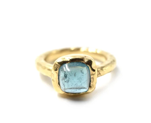 Blue Tourmaline 14k Yellow Gold Hammered Ring
