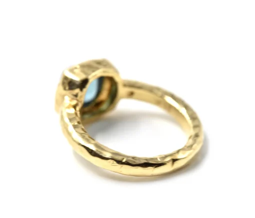 Blue Tourmaline 14k Yellow Gold Hammered Ring
