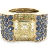 David Webb Custom Designed Fancy Yellow Diamond and Sapphire Cocktail Ring