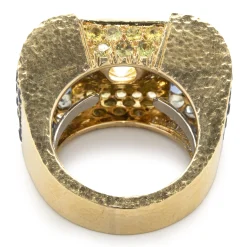 David Webb Custom Designed Fancy Yellow Diamond and Sapphire Cocktail Ring