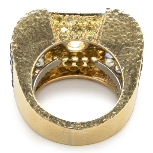 David Webb Custom Designed Fancy Yellow Diamond and Sapphire Cocktail Ring