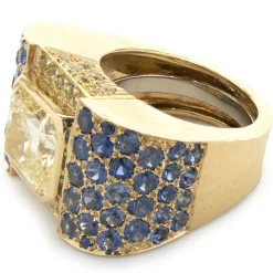 David Webb Custom Designed Fancy Yellow Diamond and Sapphire Cocktail Ring