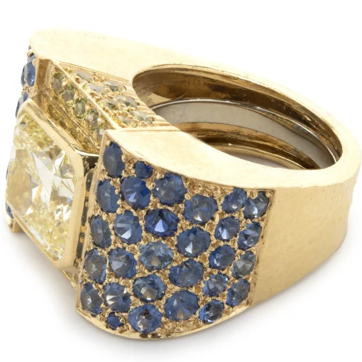 David Webb Custom Designed Fancy Yellow Diamond and Sapphire Cocktail Ring