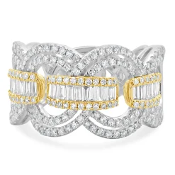 Effy 14 Karat White & Yellow Gold Diamond Duo Open Circle Link Cigar Band