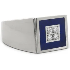 Faberge 18 Karat White Gold Diamond and Blue Enamel Ring