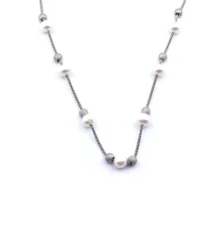 Frederic Duclos Pearl and Sterling Silver Station Necklace