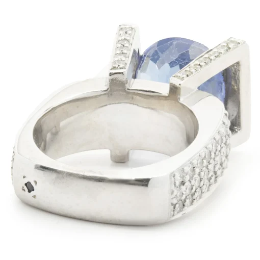 Gauthier 14 Karat White Gold Tanzanite and Diamond Structure Ring