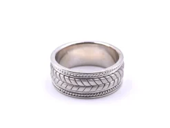 Gents 14k White Gold Carved Rope Band
