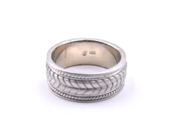 Gents 14k White Gold Carved Rope Band