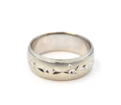 Gents Star-Heart Wedding Band 7.00mm 14k White Gold