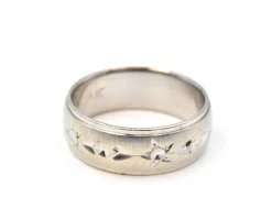Gents Star-Heart Wedding Band 7.00mm 14k White Gold