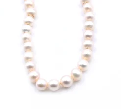 Ivory Semi Round Pearl Strand Necklace with 14 Karat Yellow Gold Clasp