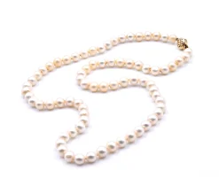 Ivory Semi Round Pearl Strand Necklace with 14 Karat Yellow Gold Clasp
