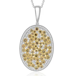 14k Two Tone Chocolate and White Diamond Oval Pendant Necklace