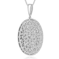 14k Two Tone Chocolate and White Diamond Oval Pendant Necklace