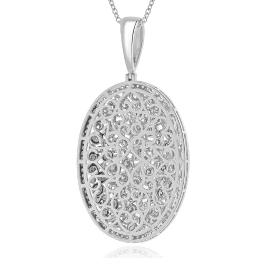 14k Two Tone Chocolate and White Diamond Oval Pendant Necklace