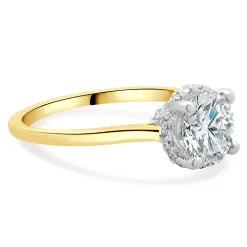 14k Two Tone Round Brilliant Cut Diamond Engagement Ring