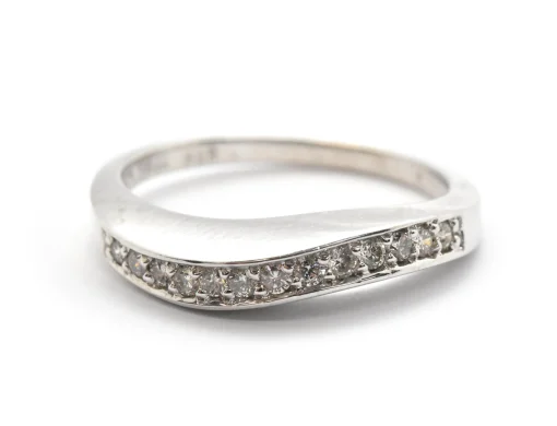 14k White Gold And 0.24cttw Diamond Wave Band Ring Size 6.75