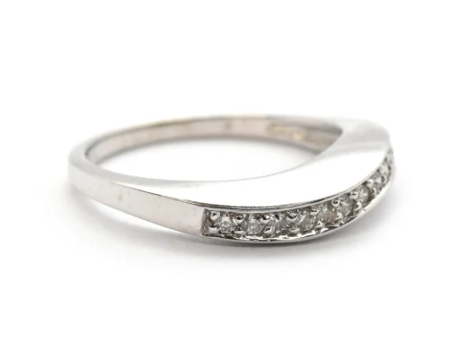 14k White Gold And 0.24cttw Diamond Wave Band Ring Size 6.75