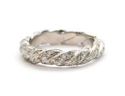 14k White Gold And Diamond Twisted Rope Band Ring