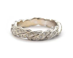 14k White Gold And Diamond Twisted Rope Band Ring