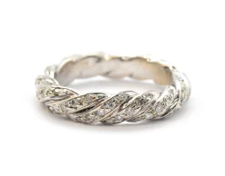 14k White Gold And Diamond Twisted Rope Band Ring