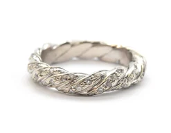 14k White Gold And Diamond Twisted Rope Band Ring