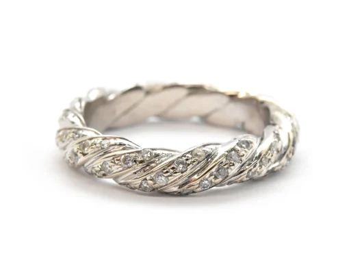 14k White Gold And Diamond Twisted Rope Band Ring