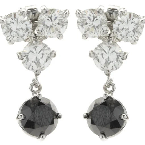14k White Gold Black and White Diamond Dangle Earrings