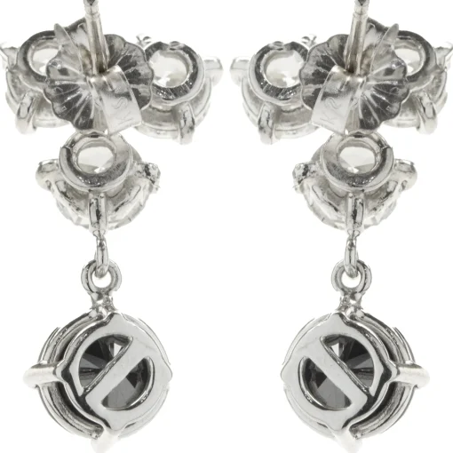 14k White Gold Black and White Diamond Dangle Earrings