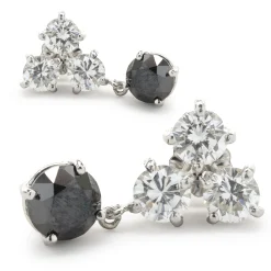 14k White Gold Black and White Diamond Dangle Earrings