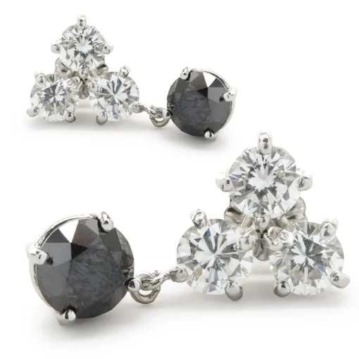 14k White Gold Black and White Diamond Dangle Earrings