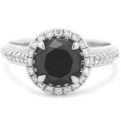 14k White Gold Black Diamond Engagement Ring