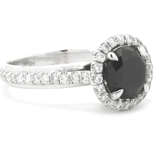 14k White Gold Black Diamond Engagement Ring