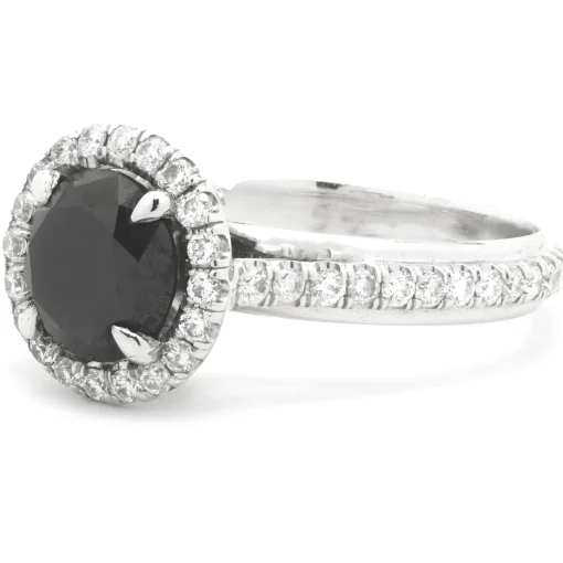 14k White Gold Black Diamond Engagement Ring