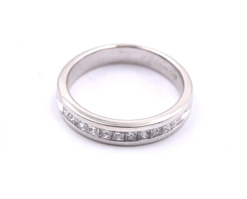 14k White Gold Channel Set Princess Cut Diamond Band