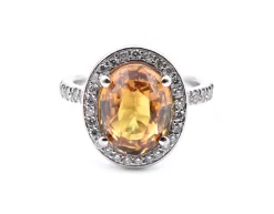 14k White Gold Cognac Sapphire and Diamond Ring