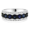 14K White Gold Diamond and Sapphire Three Row Band