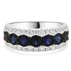 14K White Gold Diamond and Sapphire Three Row Band