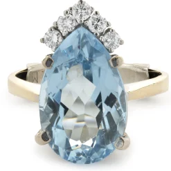 14k White Gold Diamond and Aquamarine Ring