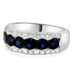 14K White Gold Diamond and Sapphire Three Row Band