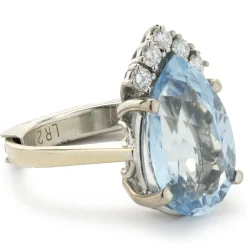 14k White Gold Diamond and Aquamarine Ring