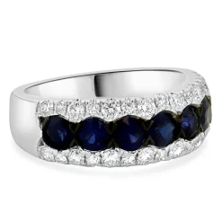 14K White Gold Diamond and Sapphire Three Row Band