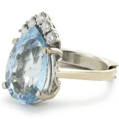 14k White Gold Diamond and Aquamarine Ring